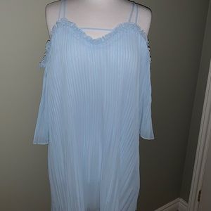 Dex Pleated Lg Off-Shoulder Baby Blue Strappy Dress - Mid Thigh / Knee Length
